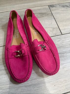 Salvatore Ferragamo Hot Pink Suede Driving Loafers